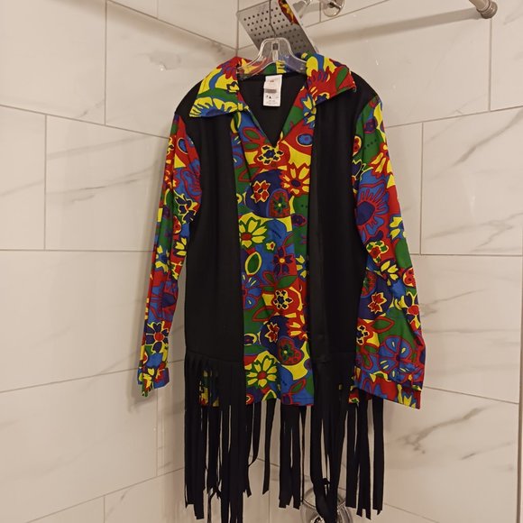 Yeaaa Baby! Groovy Flower Power Halloween Costume Shirt/ Fringed Vest Combo - Picture 5 of 10